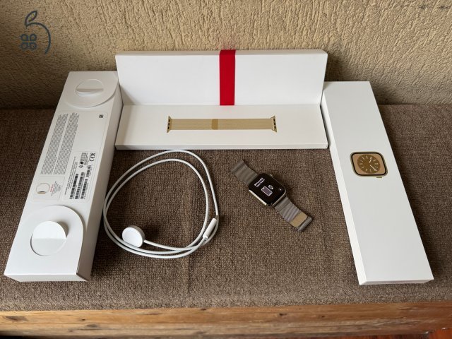 Apple, Watch, Series 8, 45mm, Arany, Rozsdamentes Acél, Milanese, Milánói, Gold, A2775, Stainless Steel, iwatch, applewatch