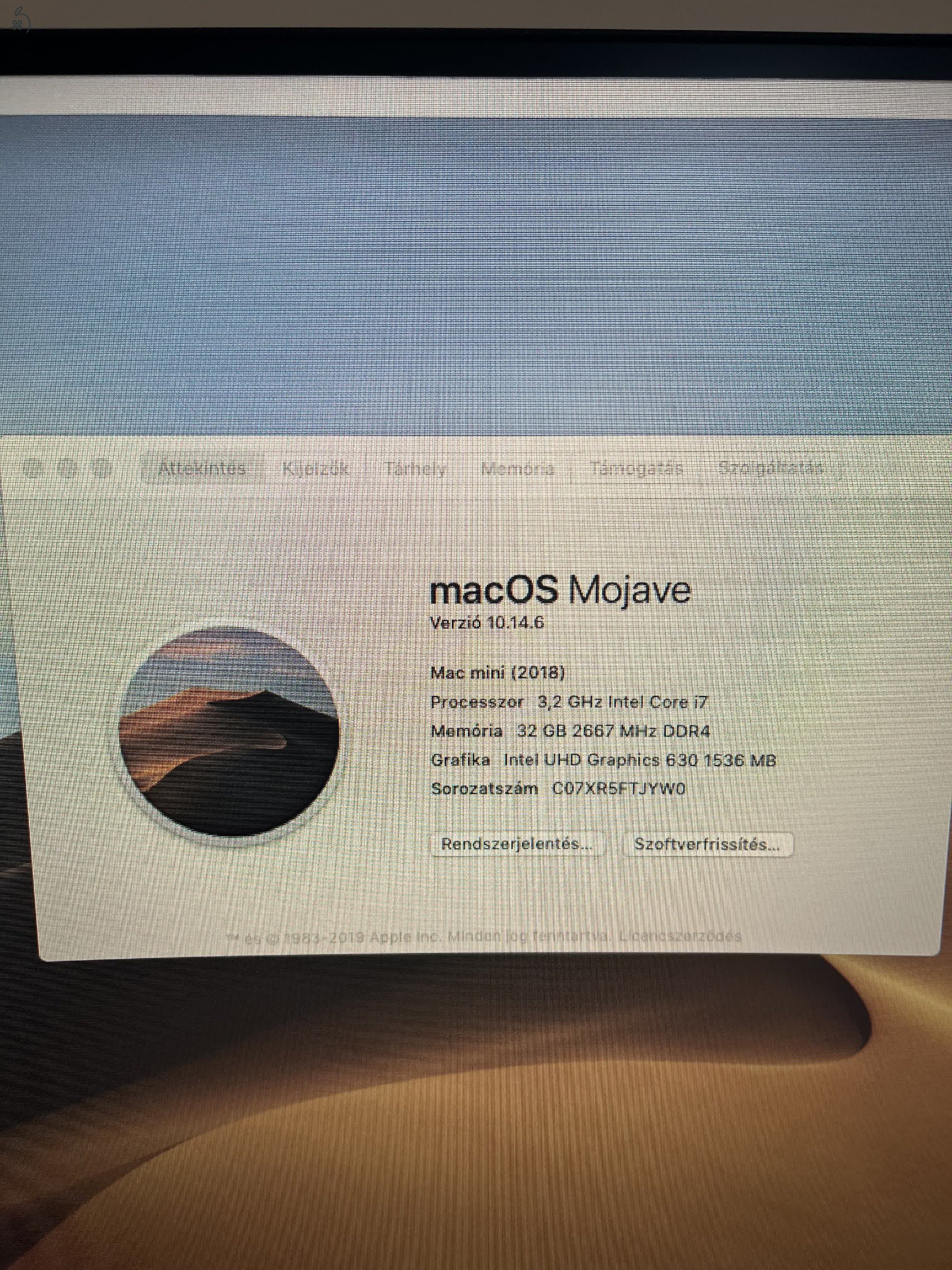 Eladó MacMini 2018, I7 3,2 GHz, 32 Gb Ram, 256 SSD