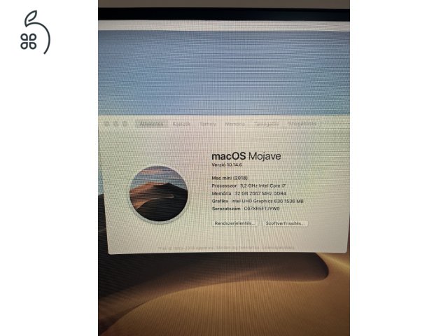 Eladó MacMini 2018, I7 3,2 GHz, 32 Gb Ram, 256 SSD