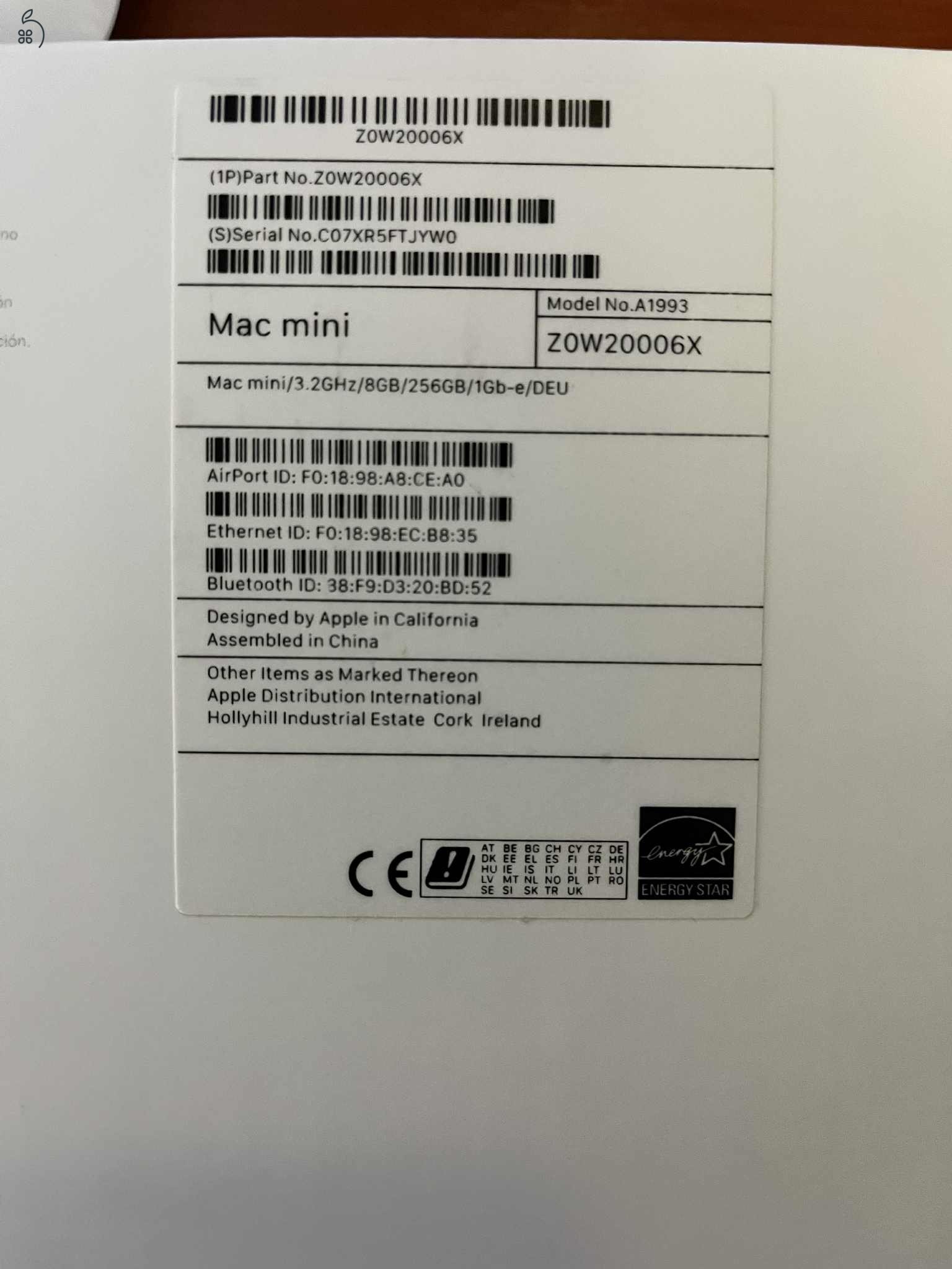 Eladó MacMini 2018, I7 3,2 GHz, 32 Gb Ram, 256 SSD