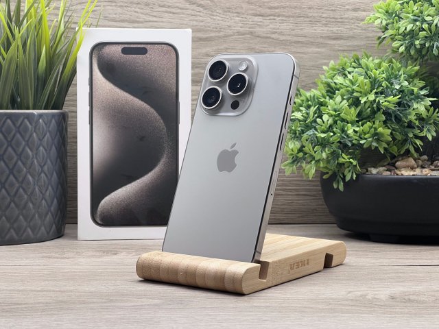 Hibátlan iPhone 15 Pro Natural Titanium 128GB 2 ÉV Garanciával Számlával 90% Akku