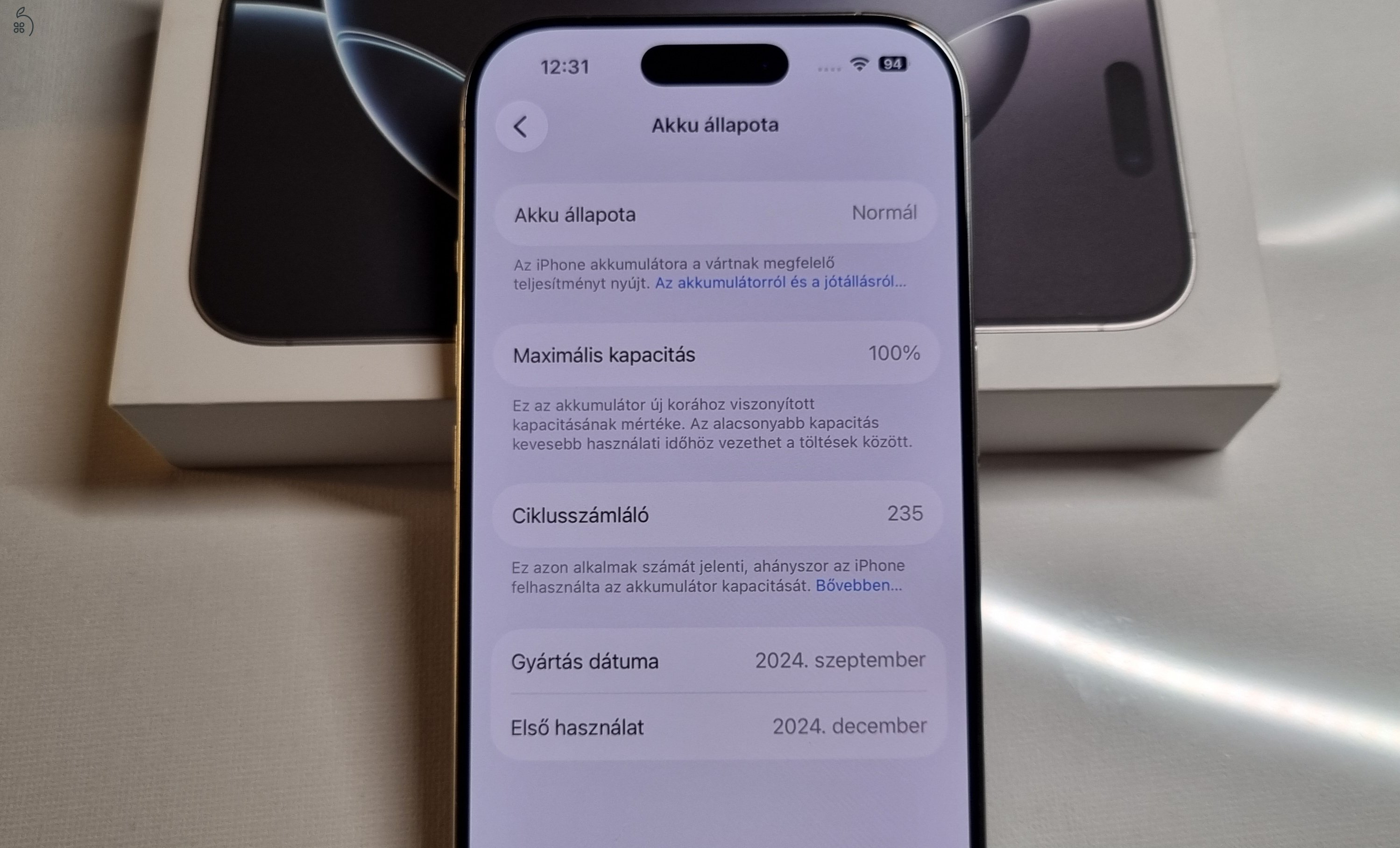 iPhopne 16 Pro 128GB White Titanium - Garanciális