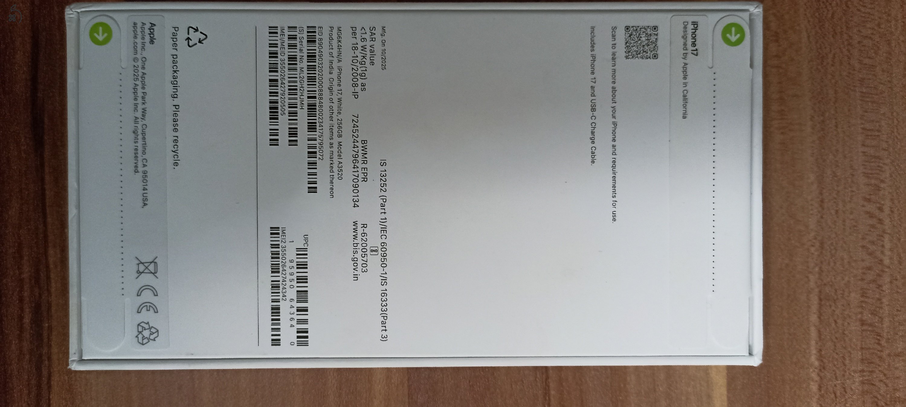 Iphone 17 Fehér 256 GB bontatlan