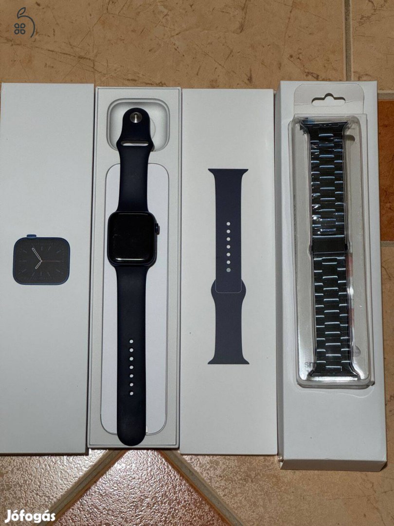 Apple Watch Series 6 44mm GPS+ Cellular (esim) -92% akku-újszerű-Kék+Fém szíj