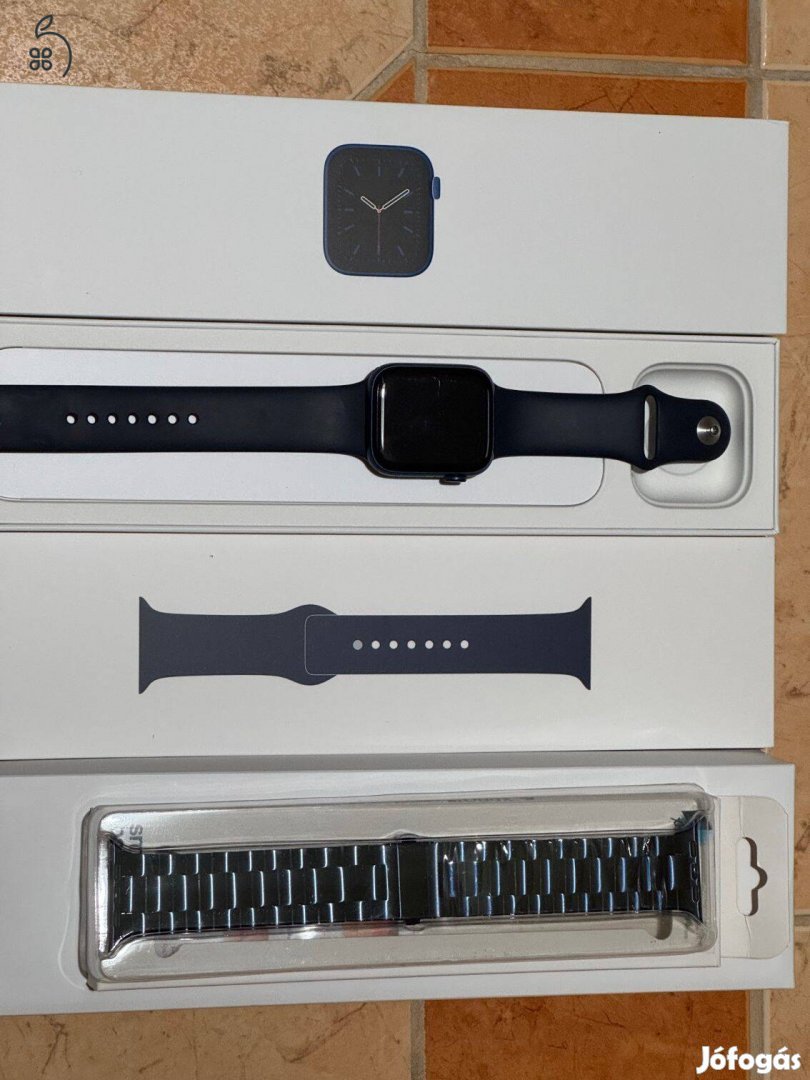 Apple Watch Series 6 44mm GPS+ Cellular (esim) -92% akku-újszerű-Kék+Fém szíj