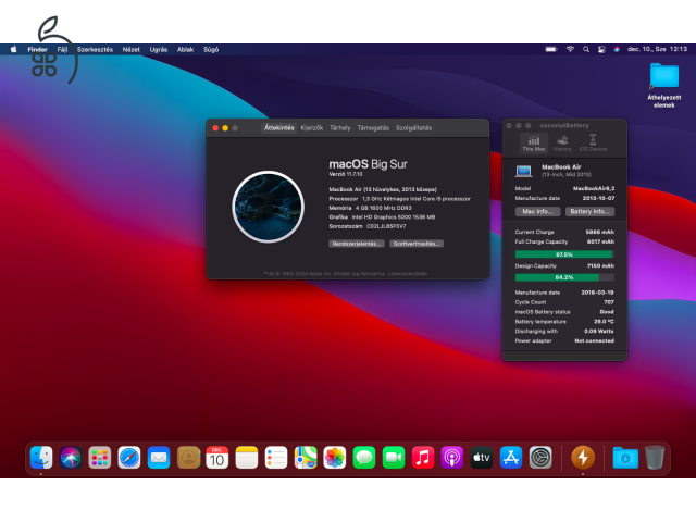2013 MacBook Air 13 / i5 / 4GB / 256GB SSD / 84%-os Aksival Eladó ! ! !