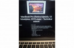 MacBook Pro 13 Retina A1502 early 2015 - kiváló állapotban, gyári töltő, doboz