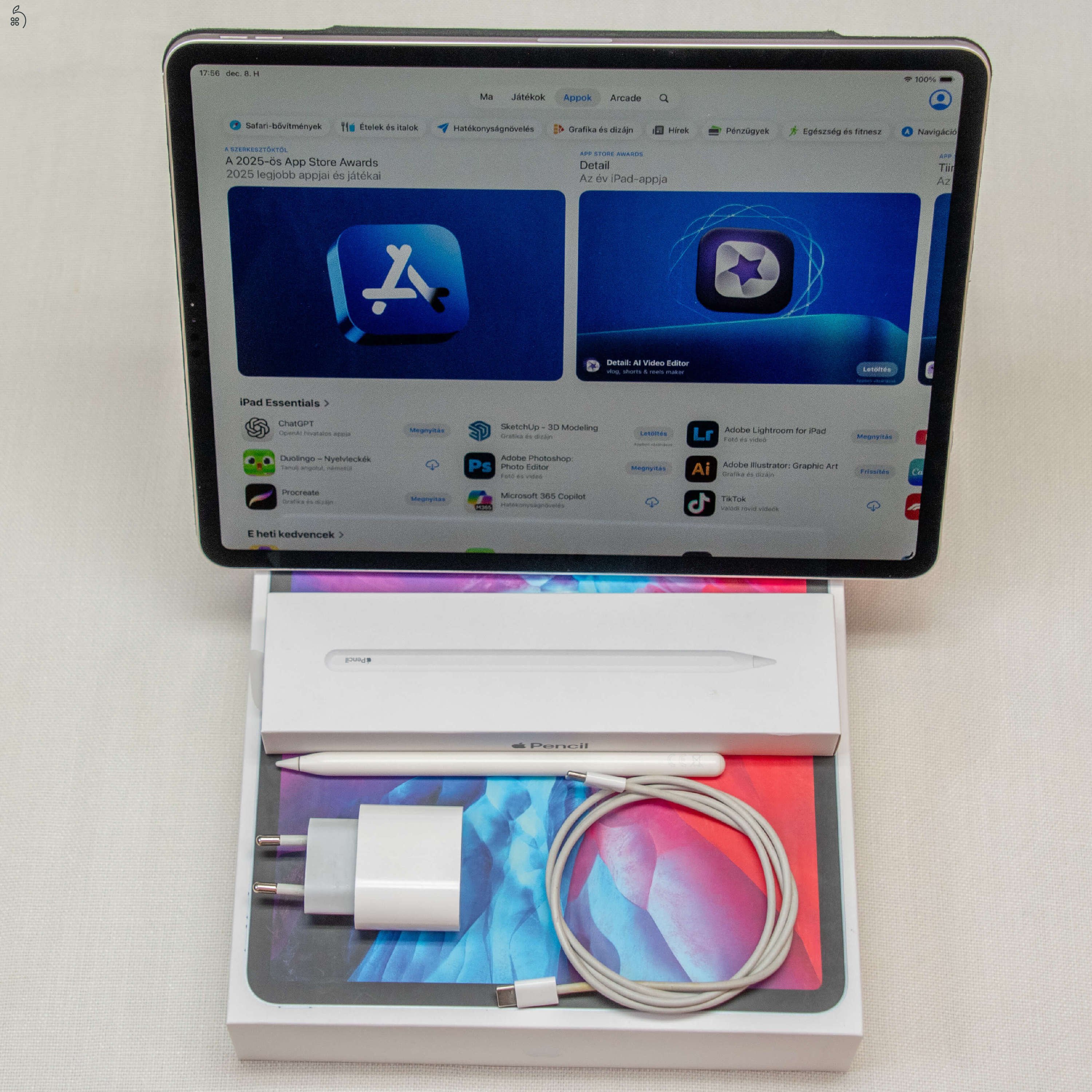 Apple iPad Pro 12.9 4. gen 256GB Wi-Fi + Apple Pencil 2 + tok + töltő – dobozos, szép állapot
