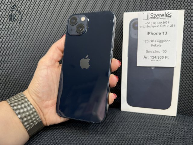 GARANCIÁS | iPhone 13 128GB független fekete akku 86% (100) iSzerelés.hu