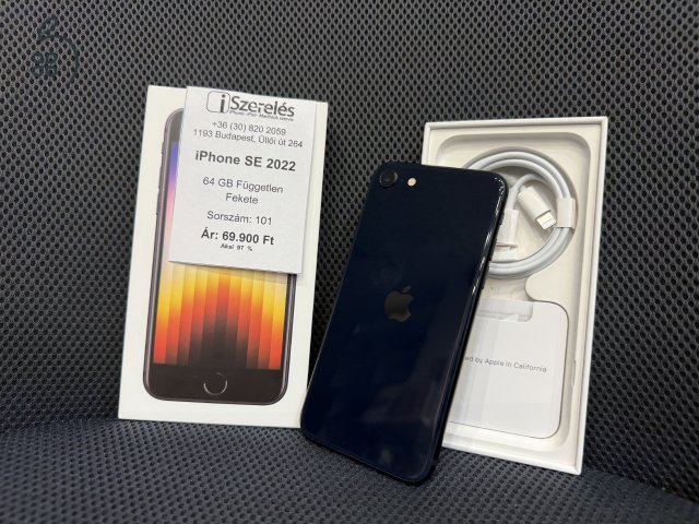 iPhone SE 2022 64gb független fekete akku 97% (101) iSzerelés.hu