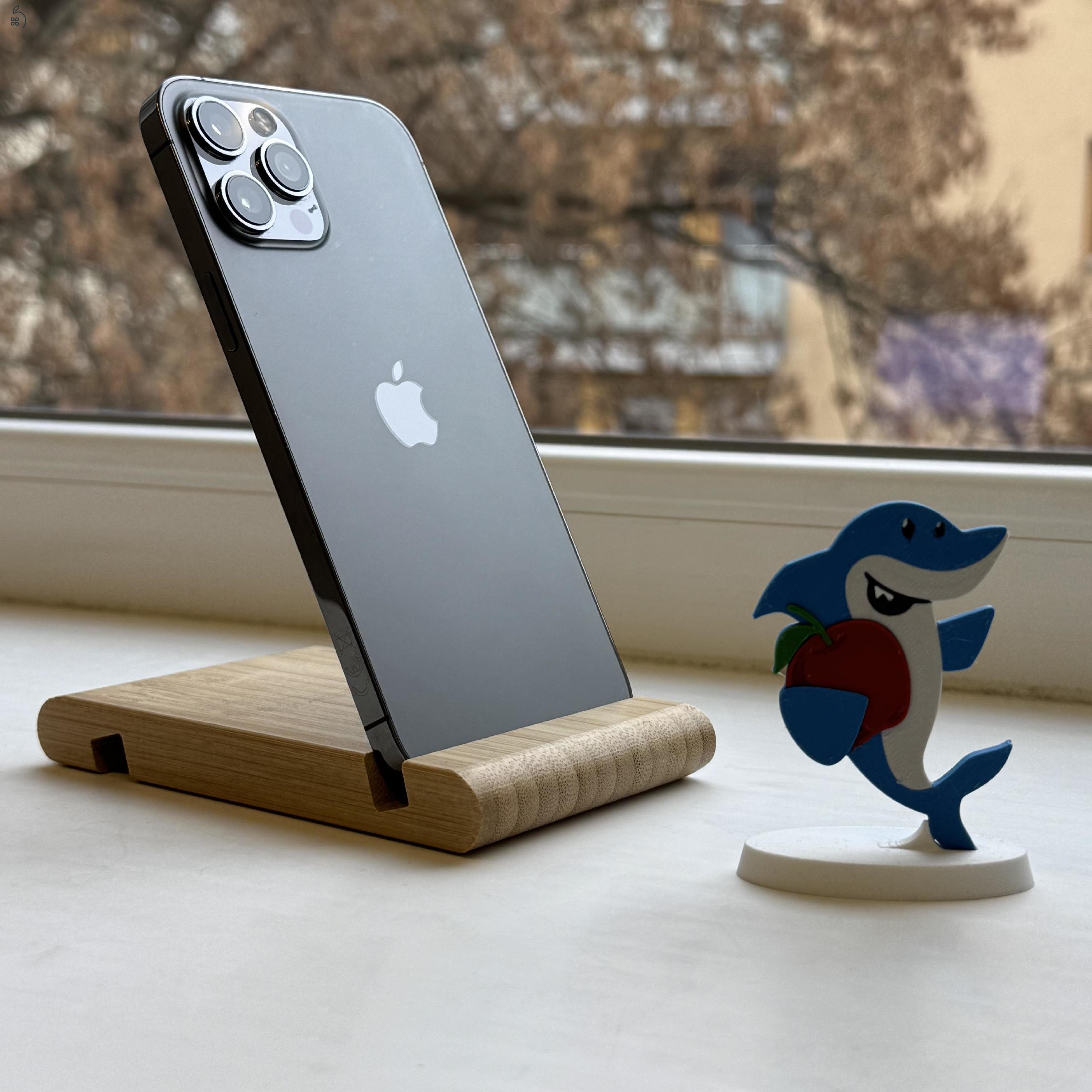 GYÖNYÖRŰ iPhone 12 Pro Max 128GB Graphite -1 ÉV GARANCIA -Kártyafüggetlen, MS3951, 100% Akkumulátor