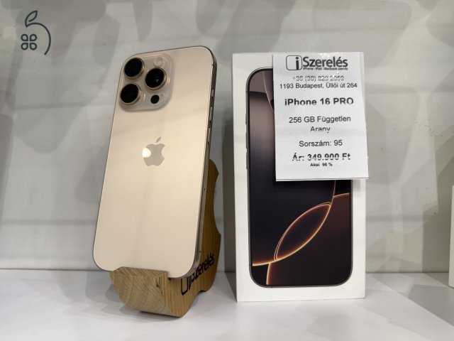 iPhone 16 Pro 256GB független arany akku 96% (95) iSzerelés.hu