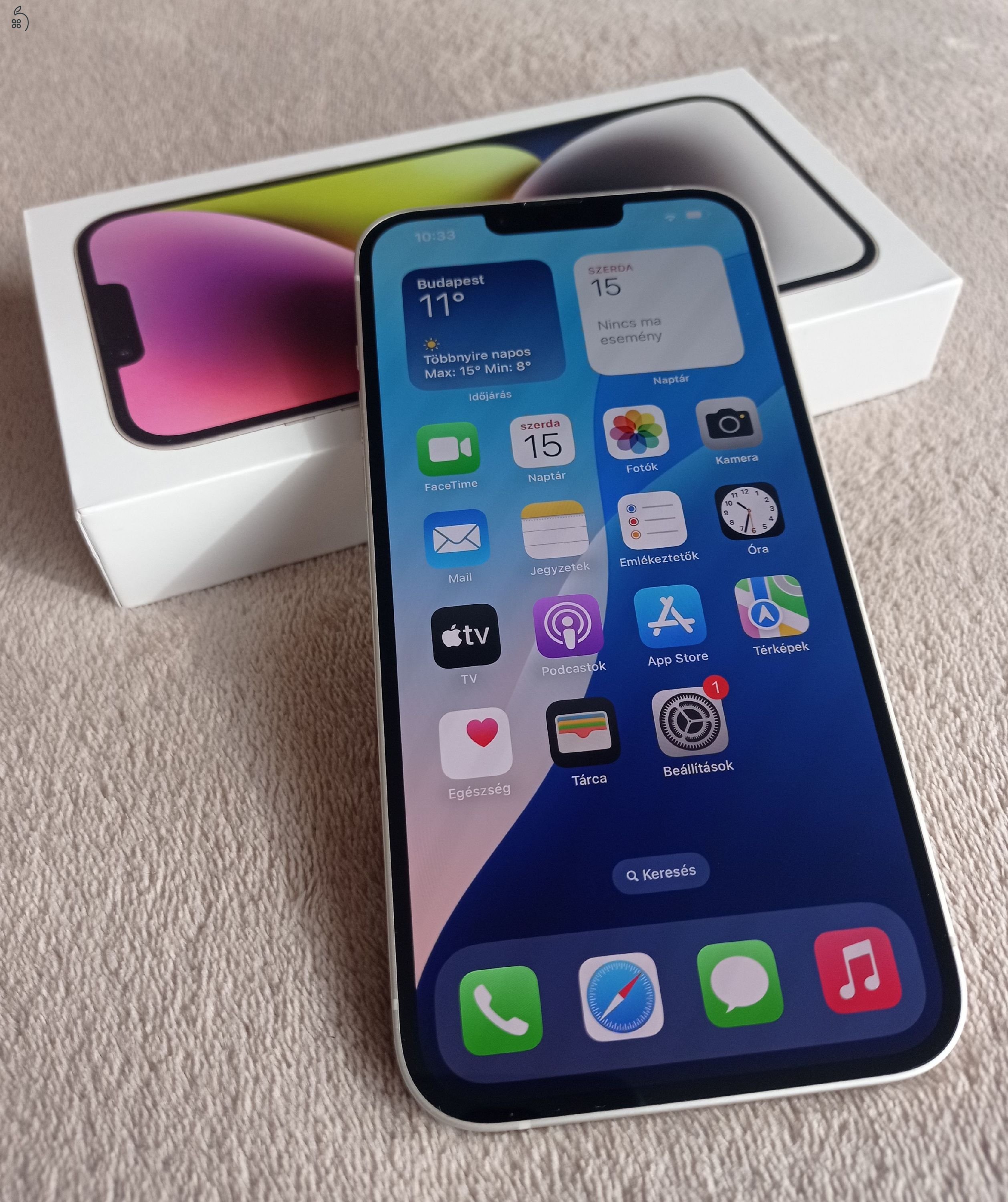 Apple iPhone 14 Plus, Starlight, 128Gb, karcmentes, független, új állapotú, 91%