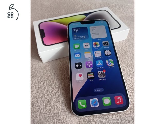 Apple iPhone 14 Plus, Starlight, 128Gb, karcmentes, független, új állapotú, 91%