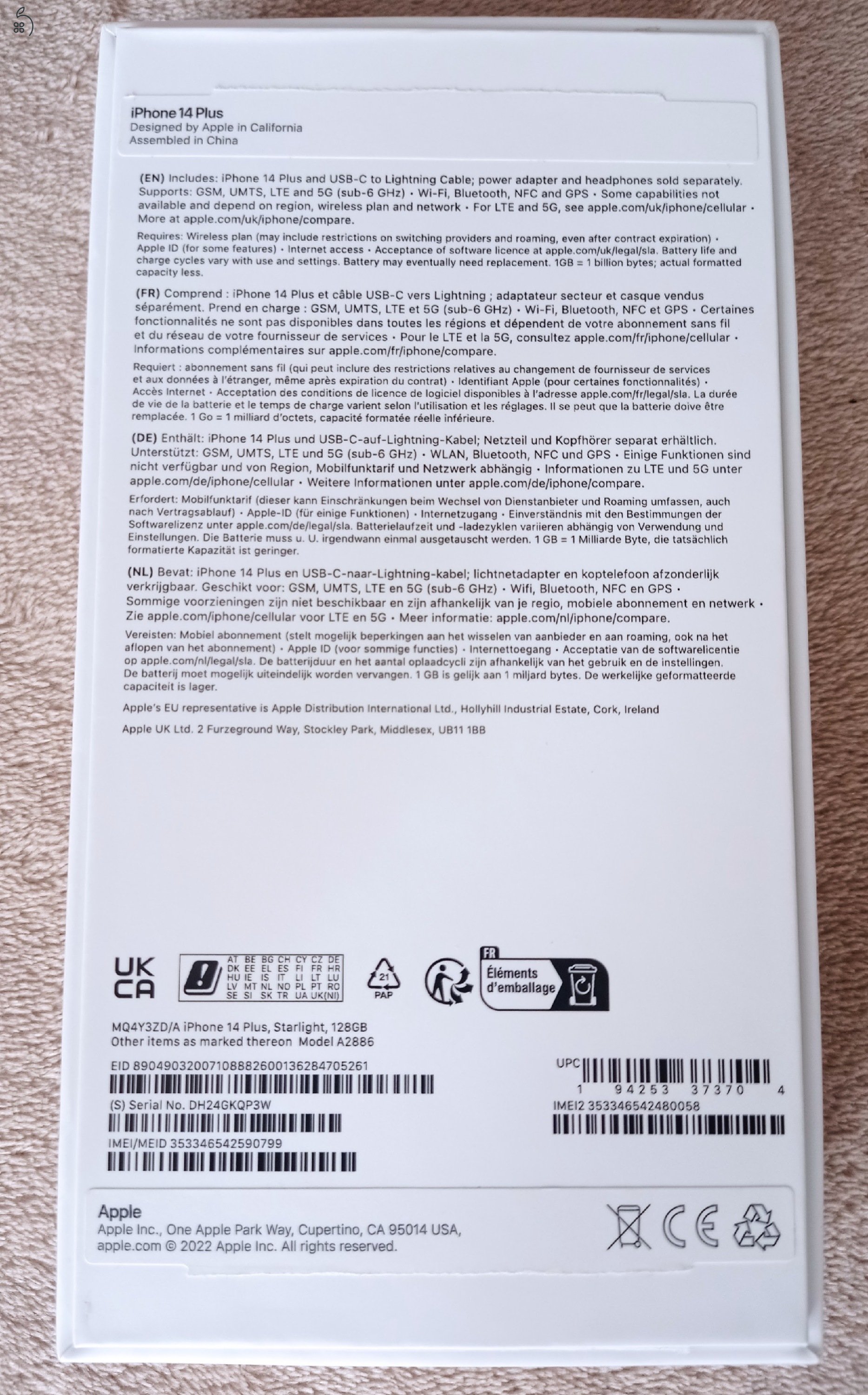 Apple iPhone 14 Plus, Starlight, 128Gb, karcmentes, független, új állapotú, 91%