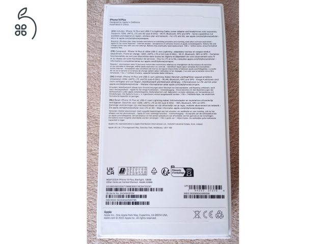 Apple iPhone 14 Plus, Starlight, 128Gb, karcmentes, független, új állapotú, 91%