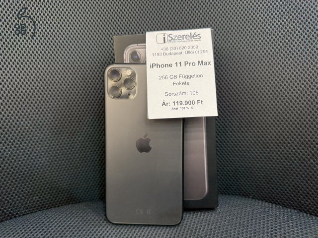 iPhone 11 Pro Max 256GB független fekete akku 100% (105) iSzerelés.hu