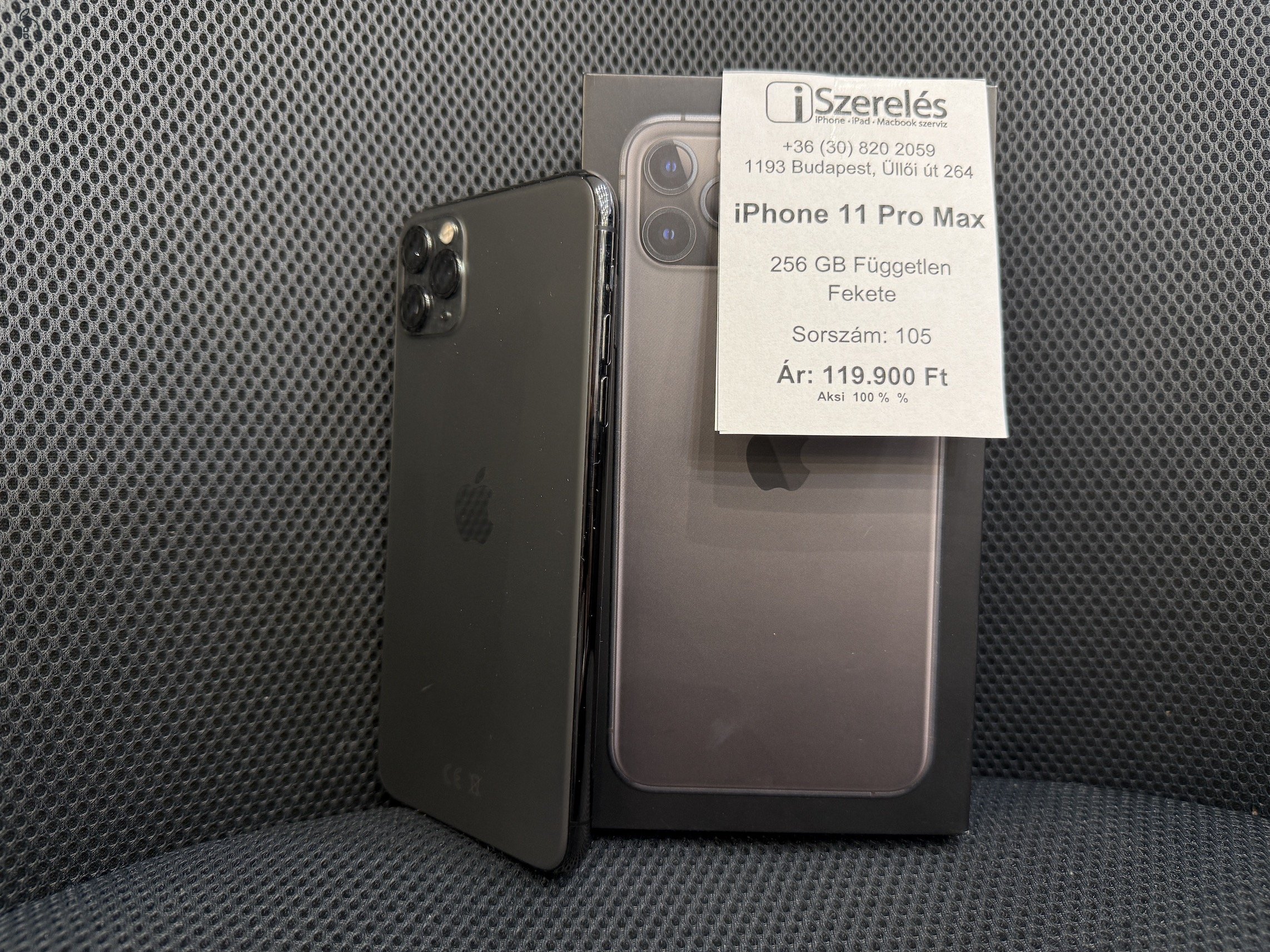 iPhone 11 Pro Max 256GB független fekete akku 100% (105) iSzerelés.hu