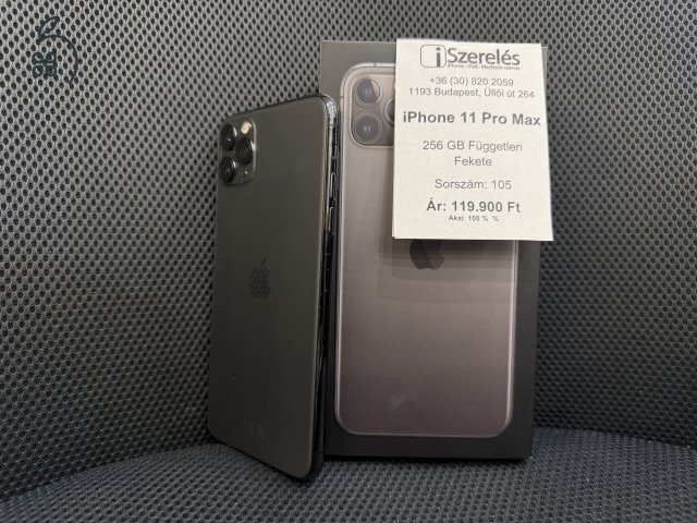 iPhone 11 Pro Max 256GB független fekete akku 100% (105) iSzerelés.hu
