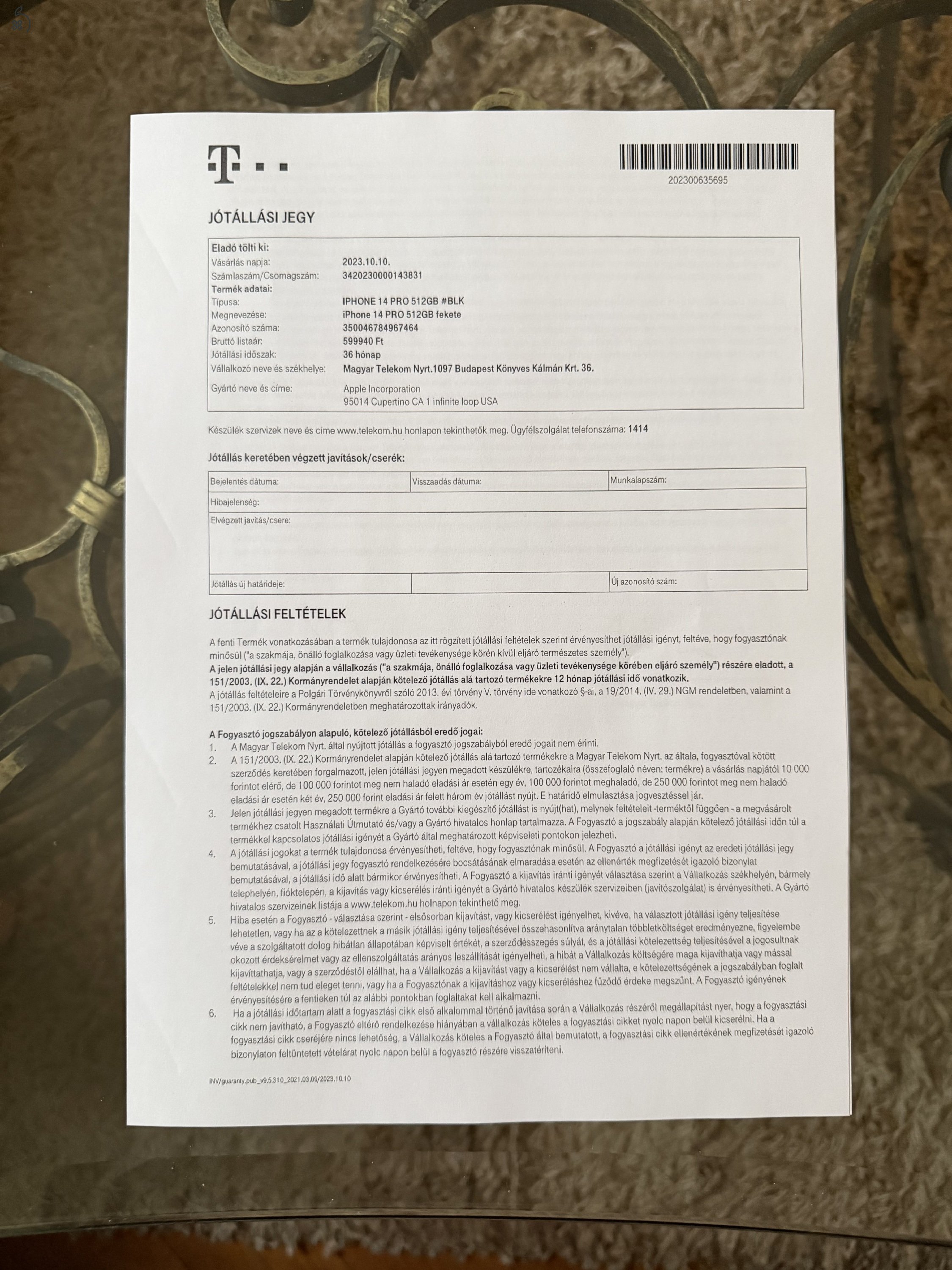 iPhone 14 PRO / 512GB / 10 hó garancia