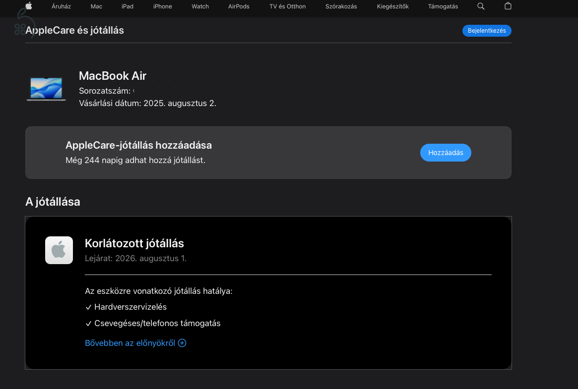MacBook Air M4 gyári garanciális