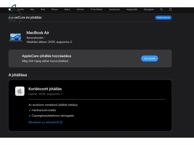 MacBook Air M4 gyári garanciális