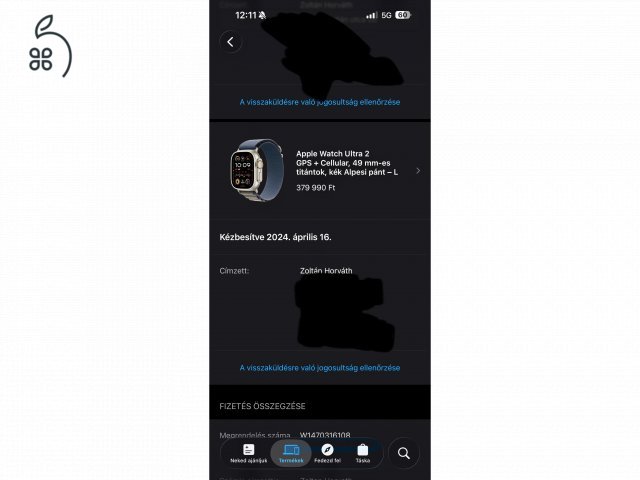 Apple Watch Ultra 2 GPS + Cellular, 49 mm-es titántok, kék Alpesi pánt - L