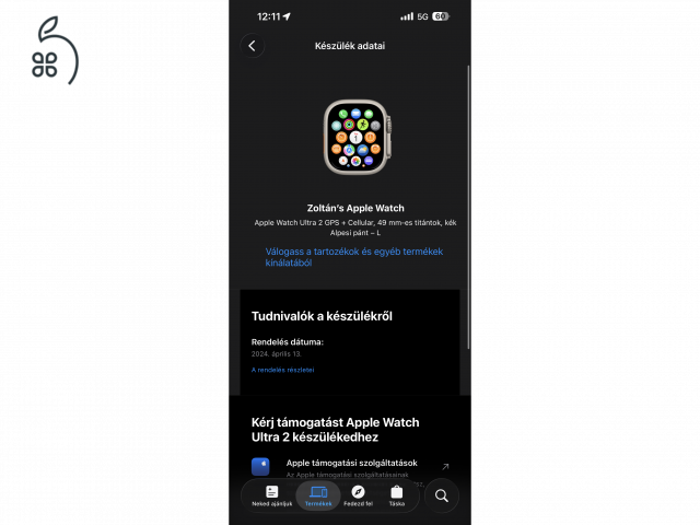 Apple Watch Ultra 2 GPS + Cellular, 49 mm-es titántok, kék Alpesi pánt - L