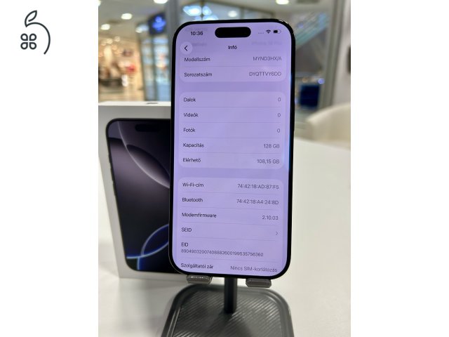 Újszerű iPhone 16 Pro 128GB Fekete 92% Akku Független 3Hó Gar + Beszámítás