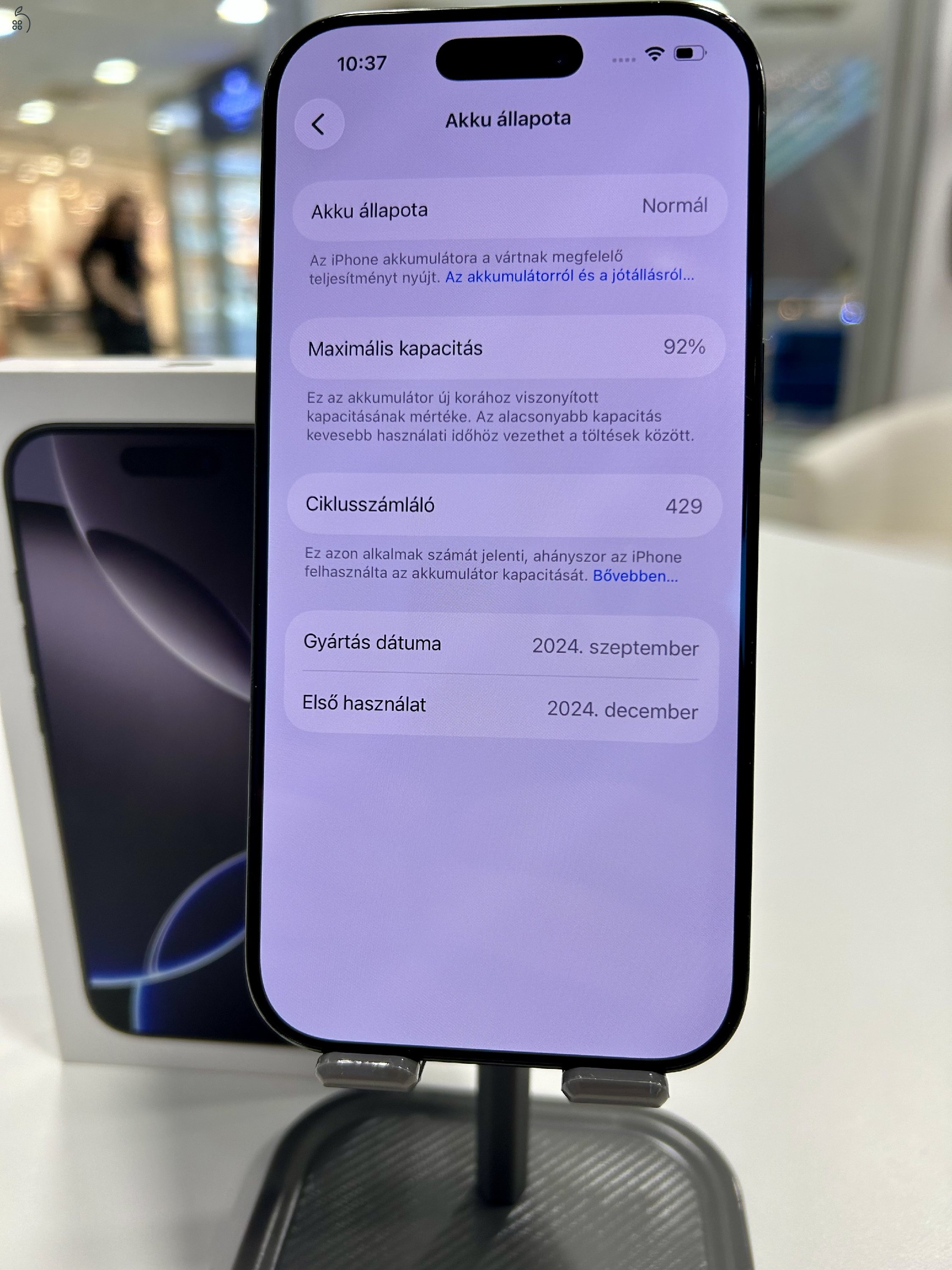 Újszerű iPhone 16 Pro 128GB Fekete 92% Akku Független 3Hó Gar + Beszámítás