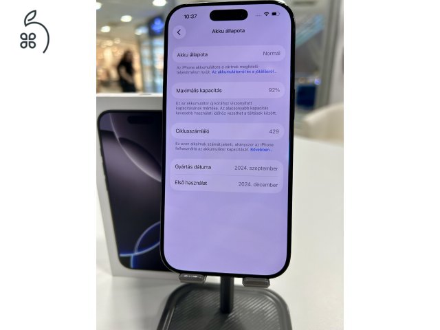 Újszerű iPhone 16 Pro 128GB Fekete 92% Akku Független 3Hó Gar + Beszámítás
