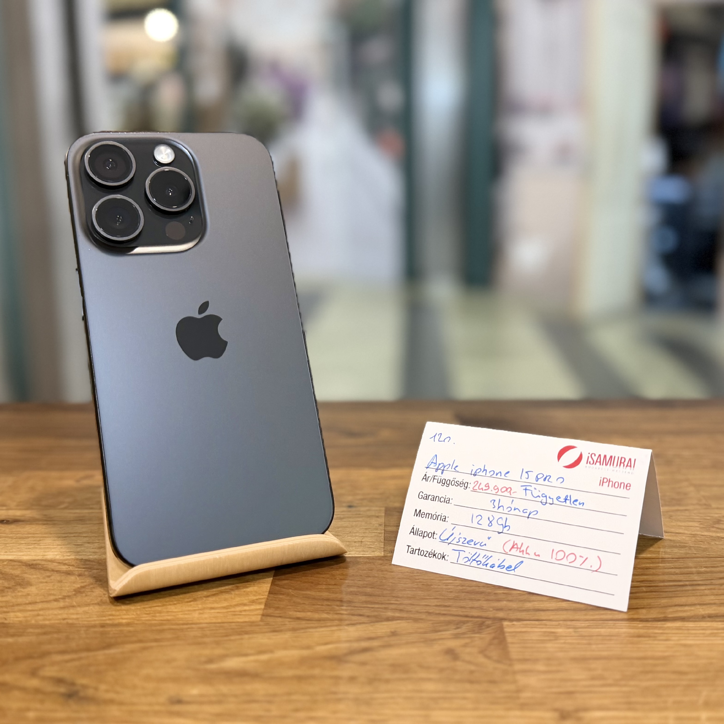 Apple iPhone 15Pro - 128 GB – Fekete Titán – Újszerű - Akku 100% ( 120.)