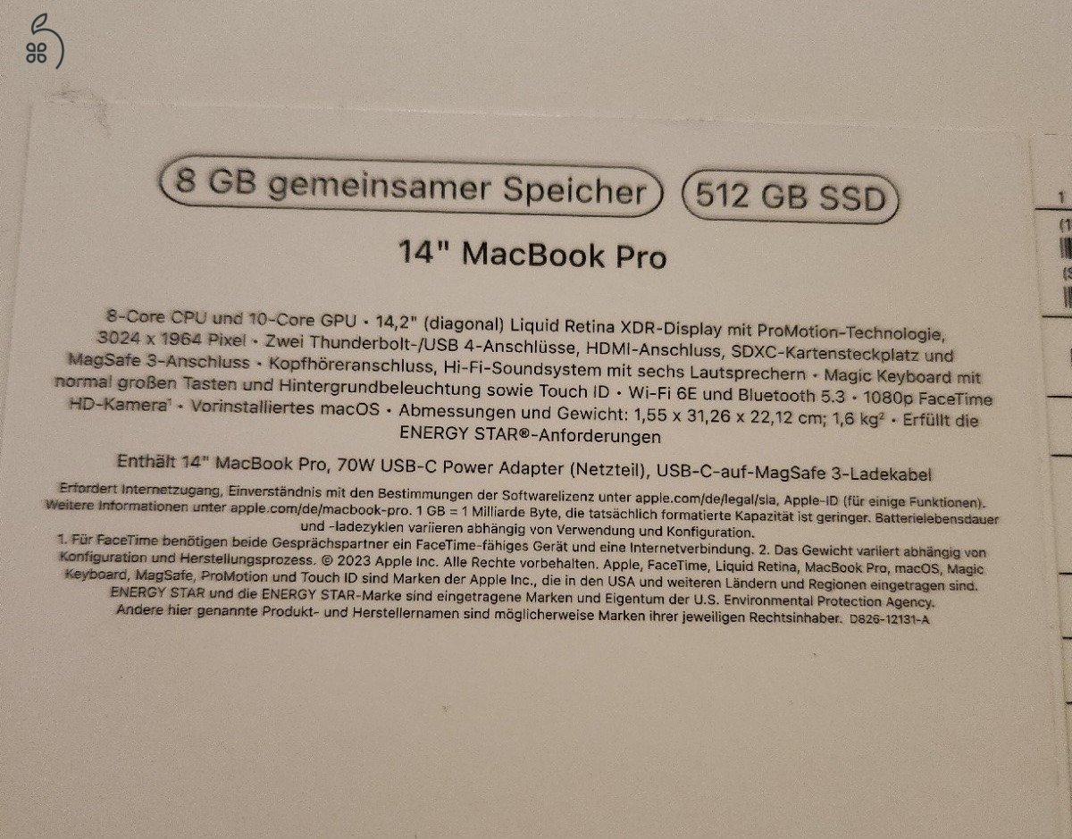 Eladó egy 2023-as Apple MacBook Pro 14 ( M3, 8 GB/512 GB, asztroszürke) 98% akksi