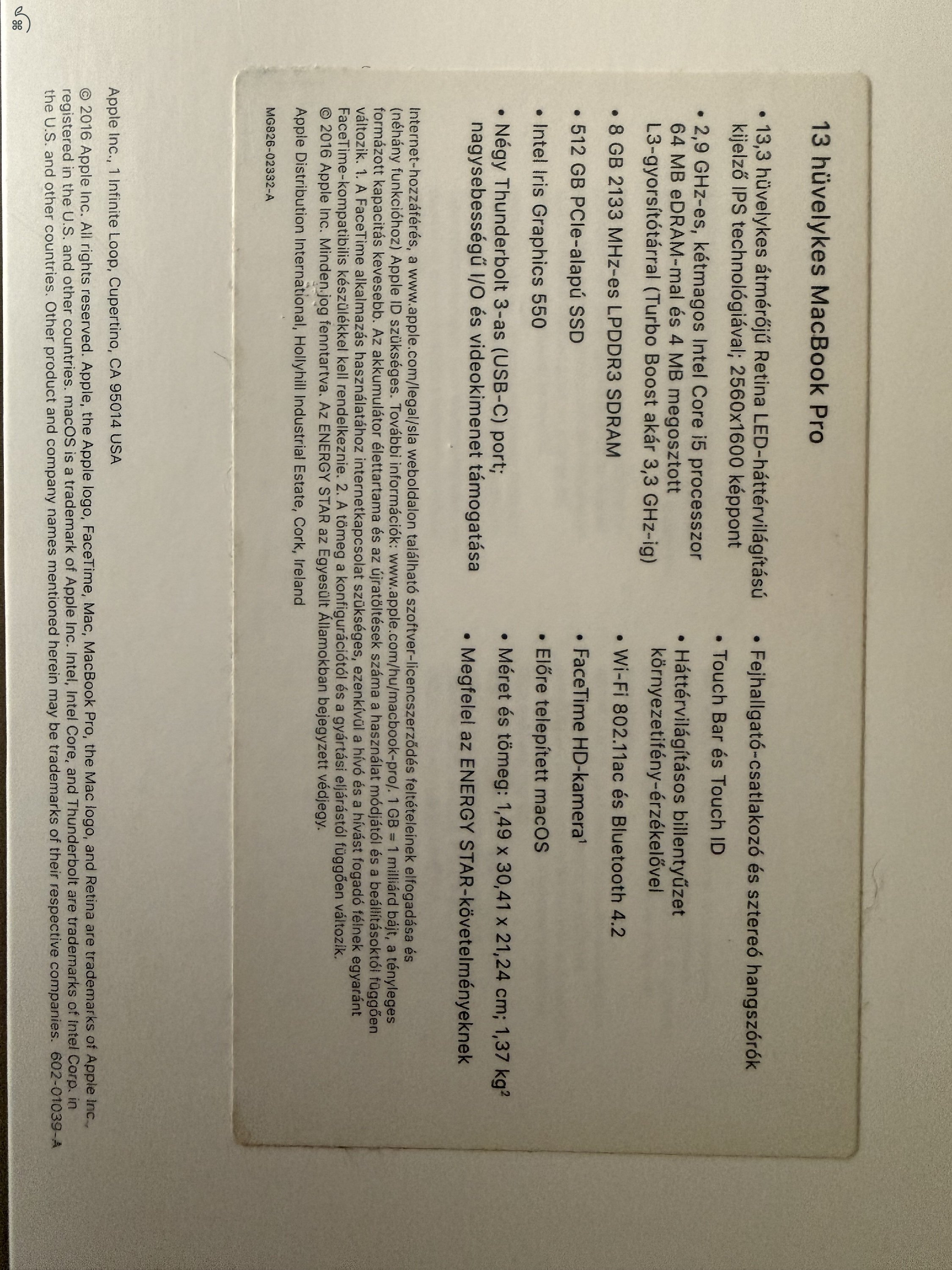 MacBook Pro 13” (2016) + Védőtok + Eredeti Csomagolás