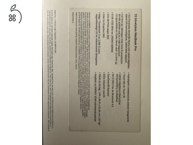 MacBook Pro 13” (2016) + Védőtok + Eredeti Csomagolás