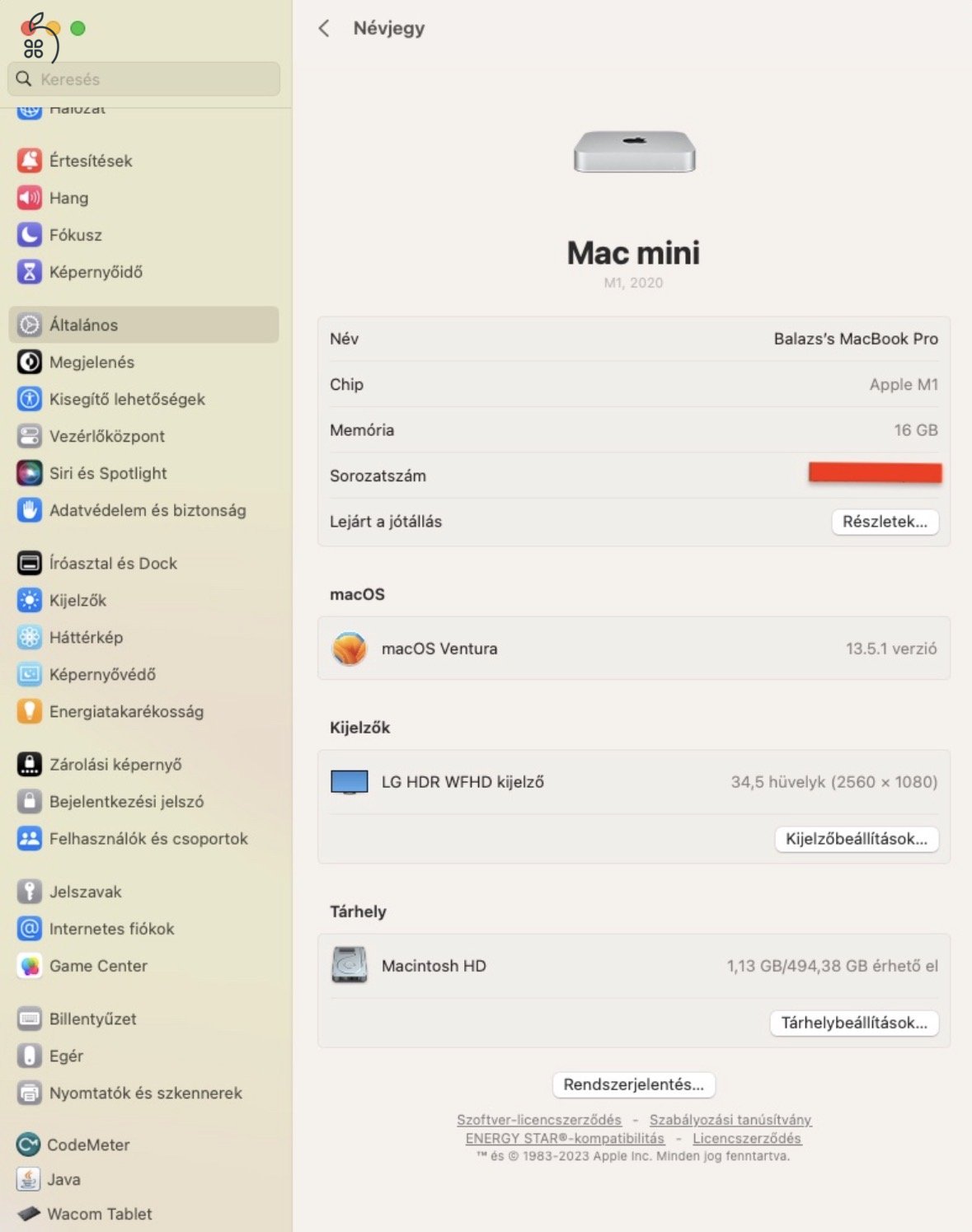 Mac Mini M1 CTO 16GB, 512 GB