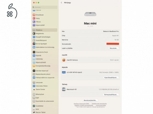Mac Mini M1 CTO 16GB, 512 GB