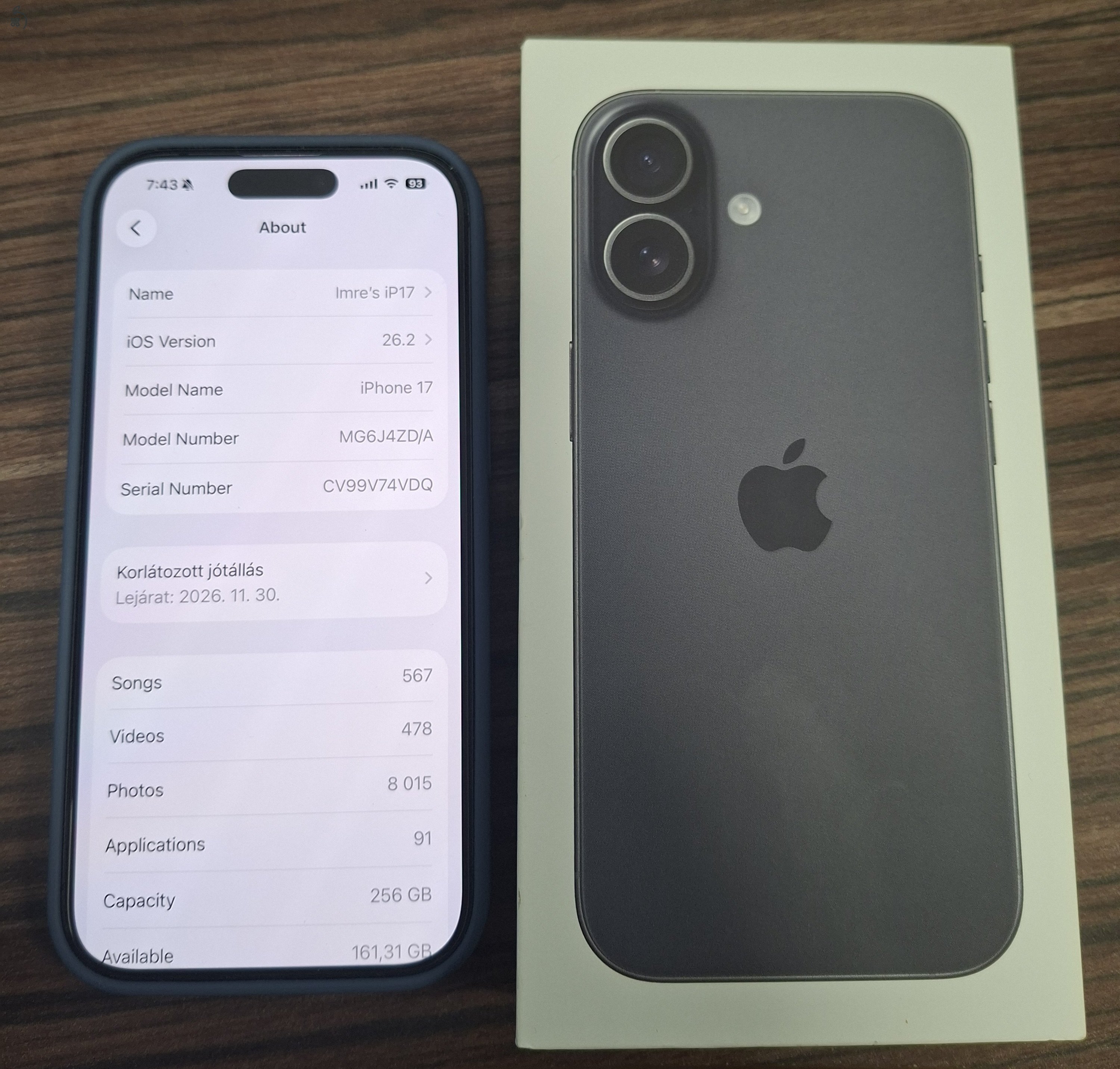 iPhone 17 black, 256GB, 9 ciklus, hibátlan