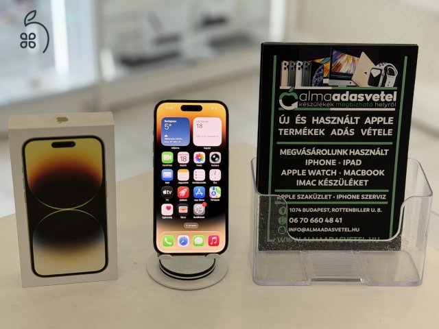 iPhone 14 Pro 128GB Gold Megkímélt/1-3 hónap gar./Akku 86%/p4644
