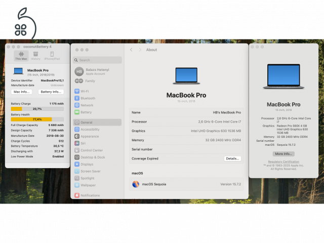 Macbook Pro 2018/i7/32GB/512GB/HU