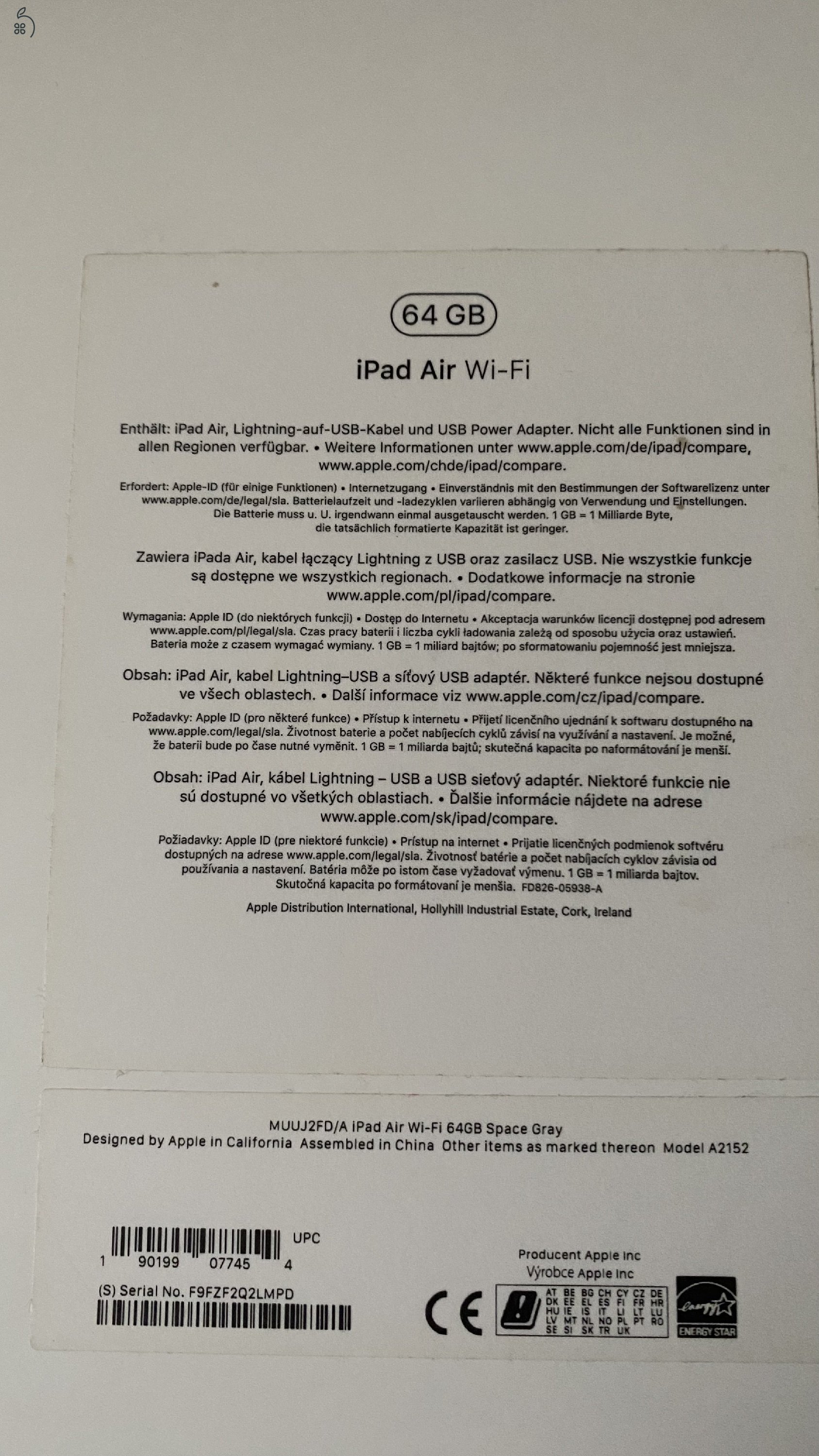 iPad Air 3 Wi-Fi 64 Gb szürke (éríntőhiba)