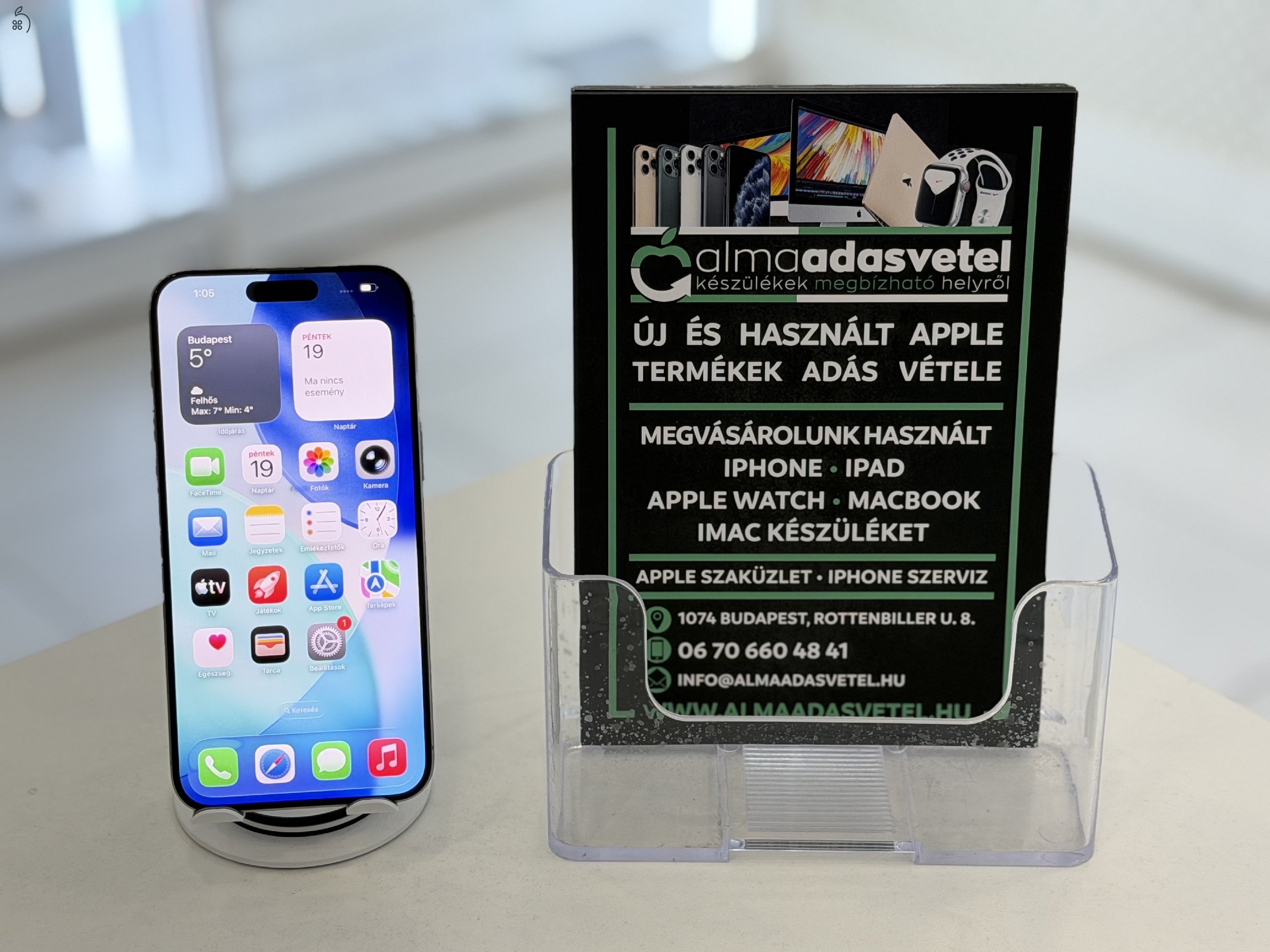 iPhone 15 Pro Max 256GB Független Karcmentes/1-3 hónap gar./Akku 90%/p4647
