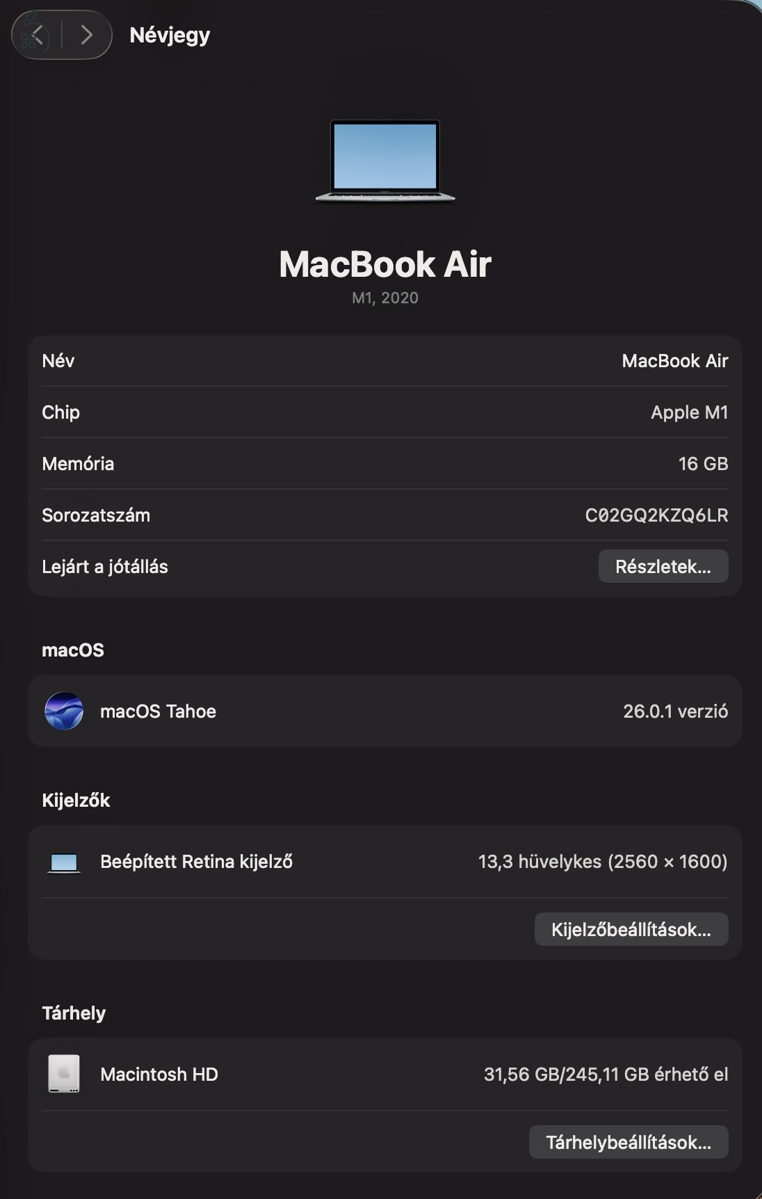 MacBookAir M1 (2020/12) - 16gb ram - 256gb tárhely - 88% akksi - Esztétikai hiba