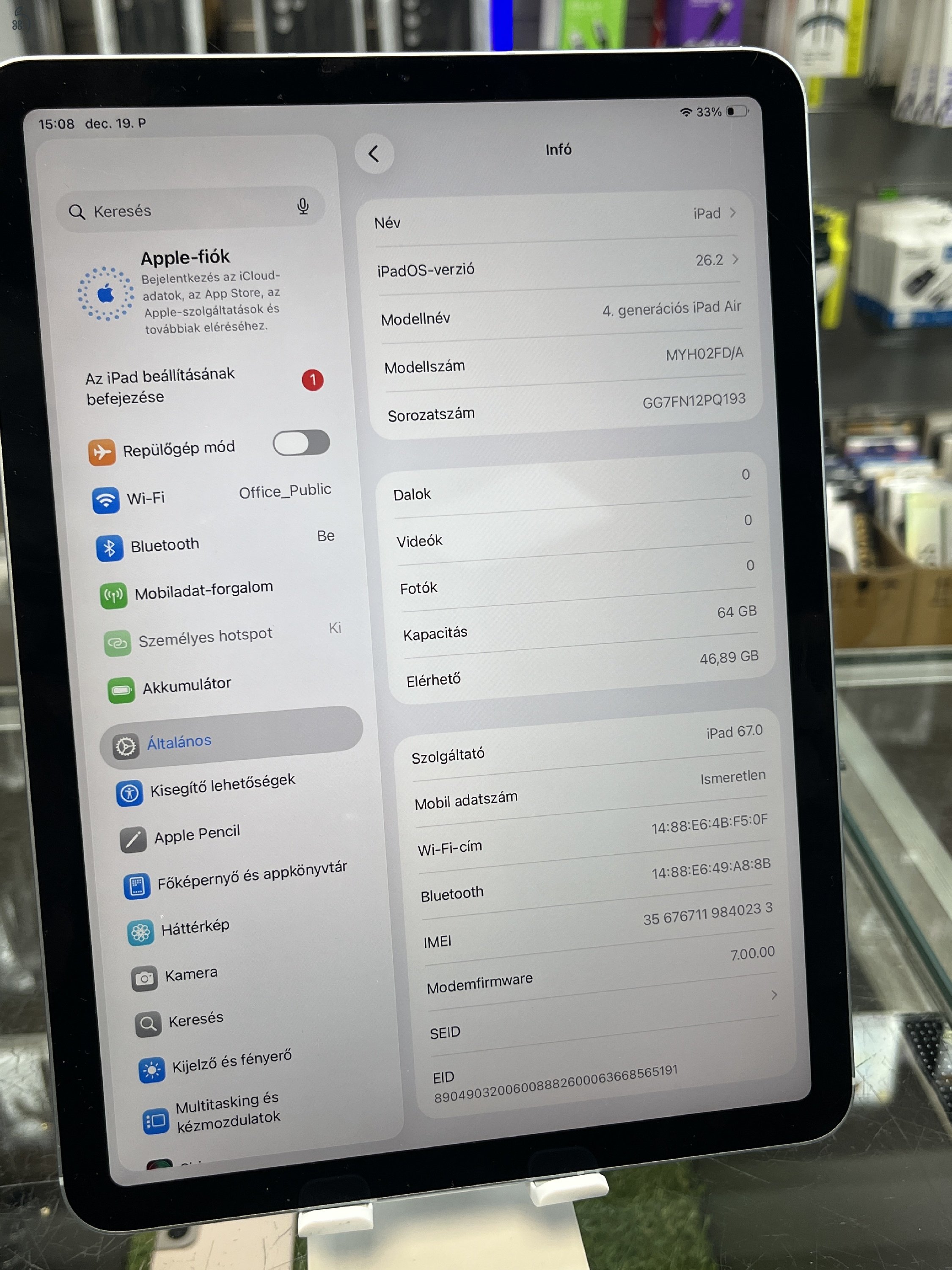 iPad Air 4. Gen 2020 Wi-Fi+Cellular 64GB Sky Blue, 97% aKKUval, Üzletből, garanciával