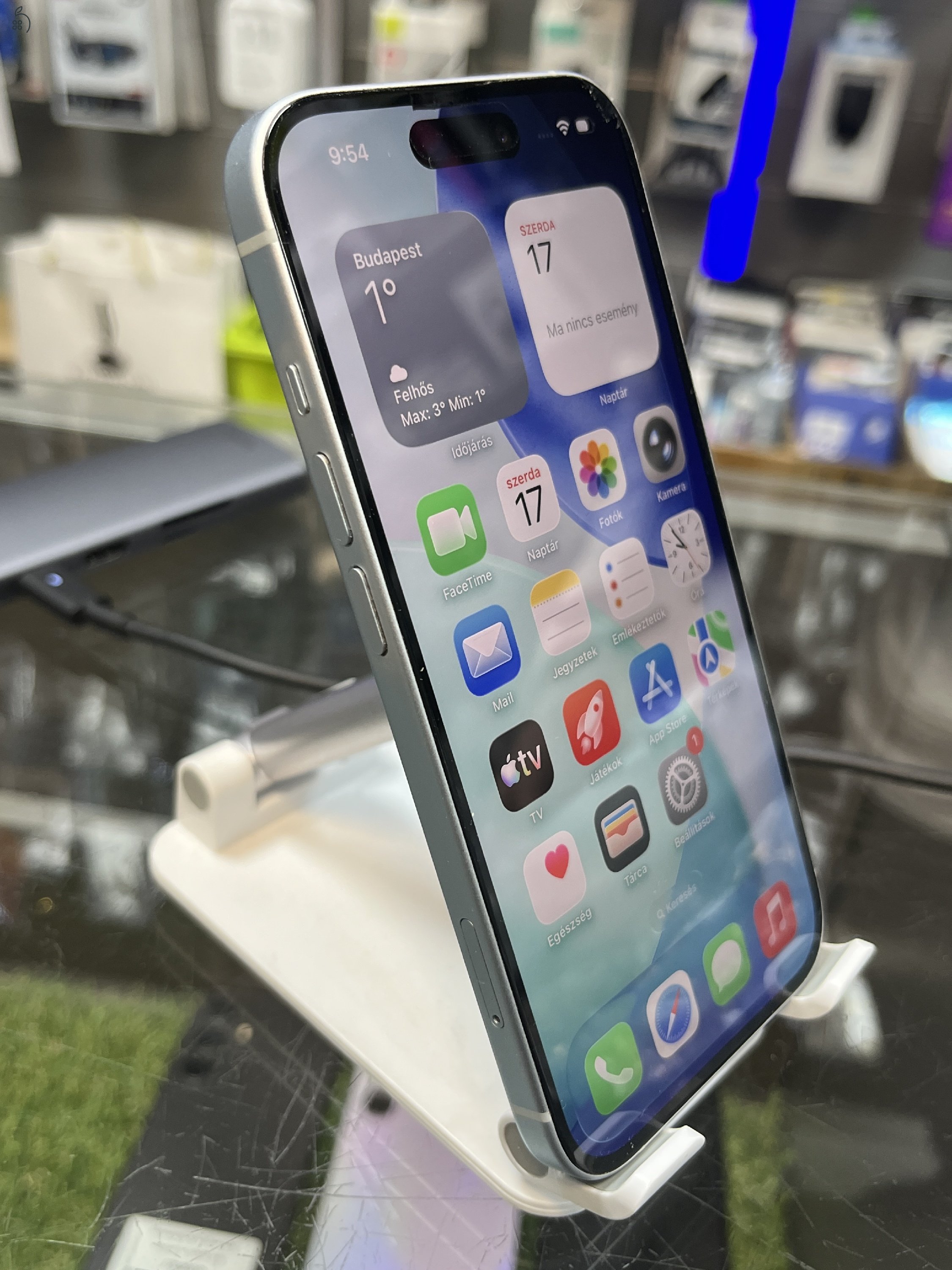 KIFOGÁSTALAN Iphone 15 128GB FÜGGETLEN, GAR 2027.06.11-ig, ÜZLETBÖL, BESZÁMITÁS/CSERE LEHETSÉGES