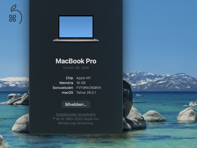 Apple MacBook Pro 13,3” Touch Bar (2020, M1, 16 GB RAM, 512 GB SSD) – Hibátlan állapot, dobozos!