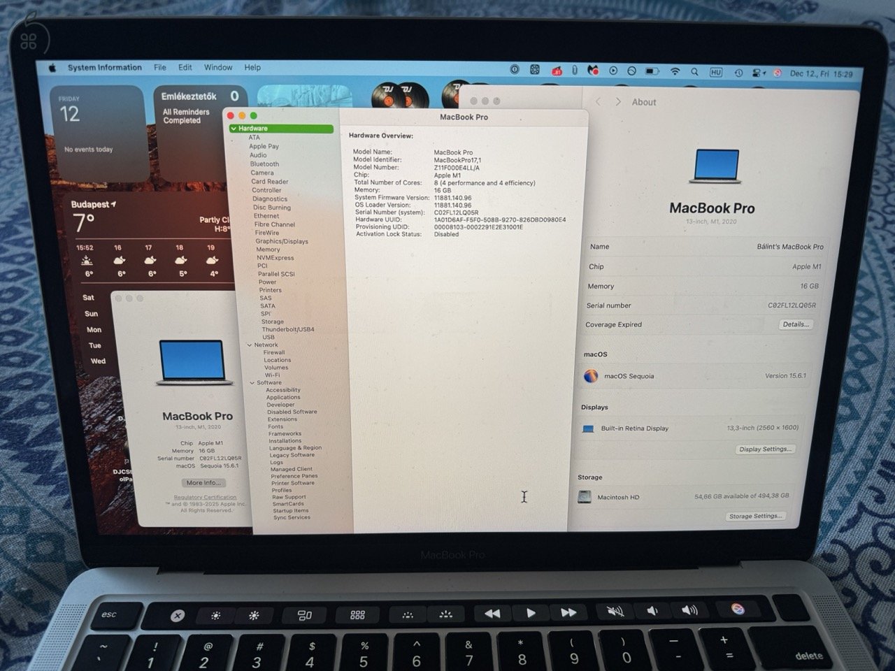 MacBook Pro M1 512 GB SSD, 16 GB RAM kitűnő állapotban