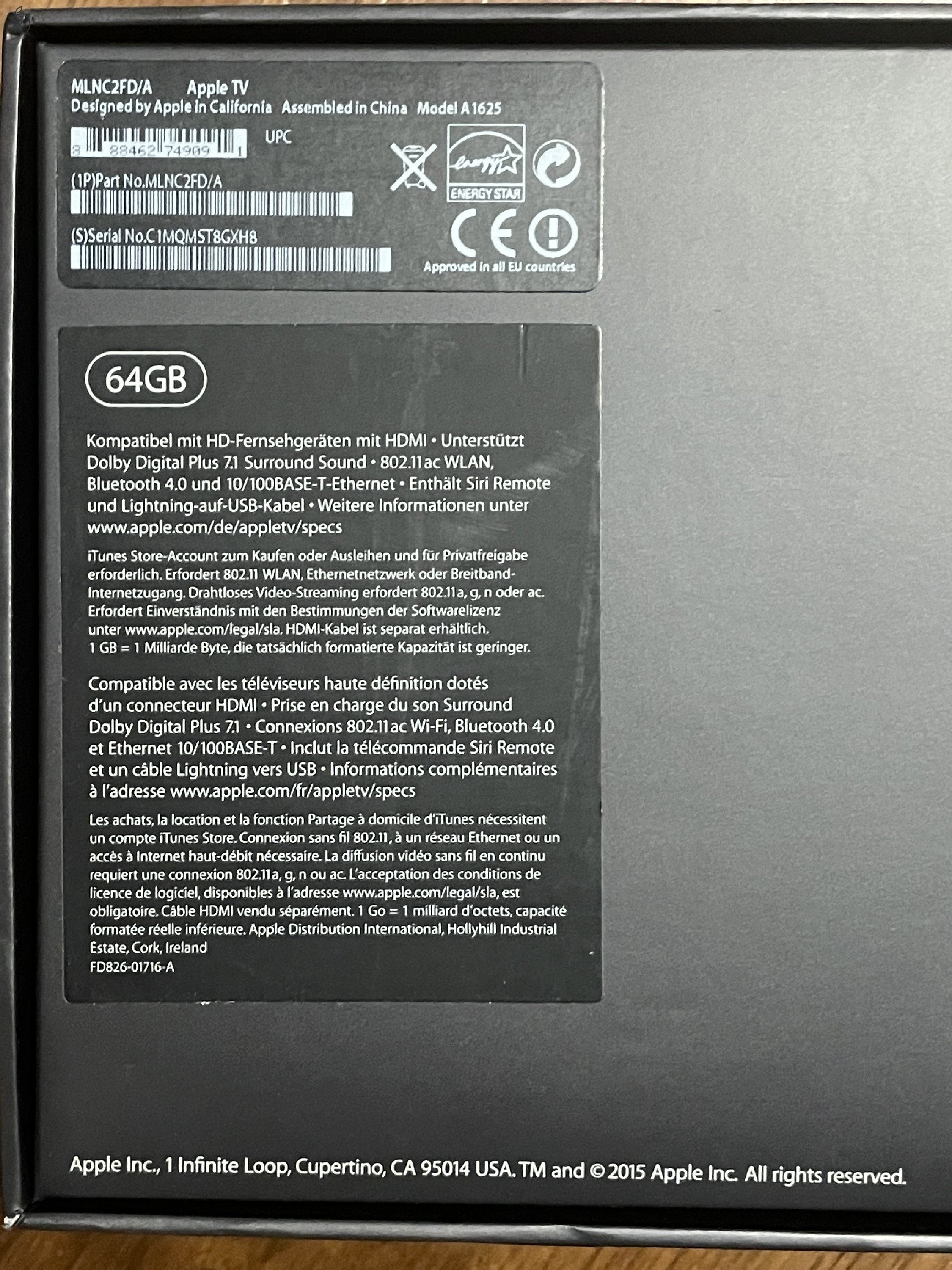 Apple TV 4. gen. A1625 64GB