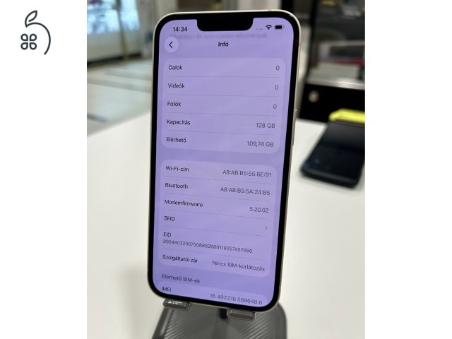Újszerű Karcmentes iPhone 13 Fehér 128GB Új Akku! 3 Hó Gar + Beszámítás!