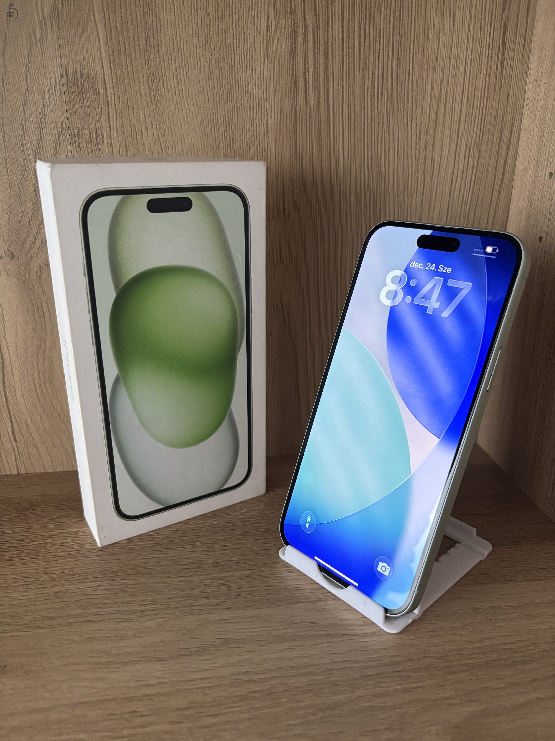 iPhone 15 plus / Green / 128GB / Kártya független / Akku 84%